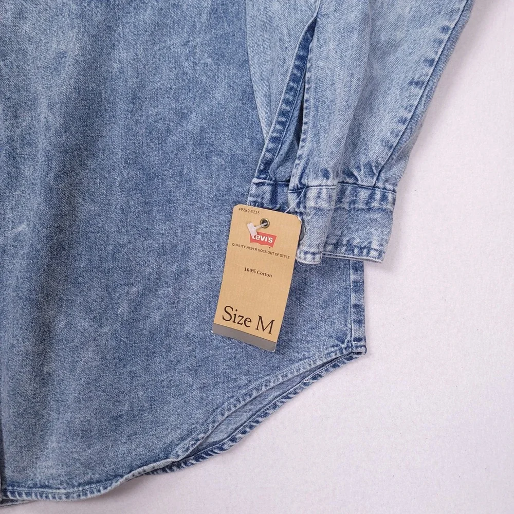 Levis Sportswear Mens Vintage 90s Acid Wash Denim Shirt‎ Light Blue Medium M NWT